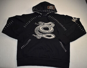 Rebel Vengeance Black Snake Embroidered Pullover Hoodie Men's Size Small